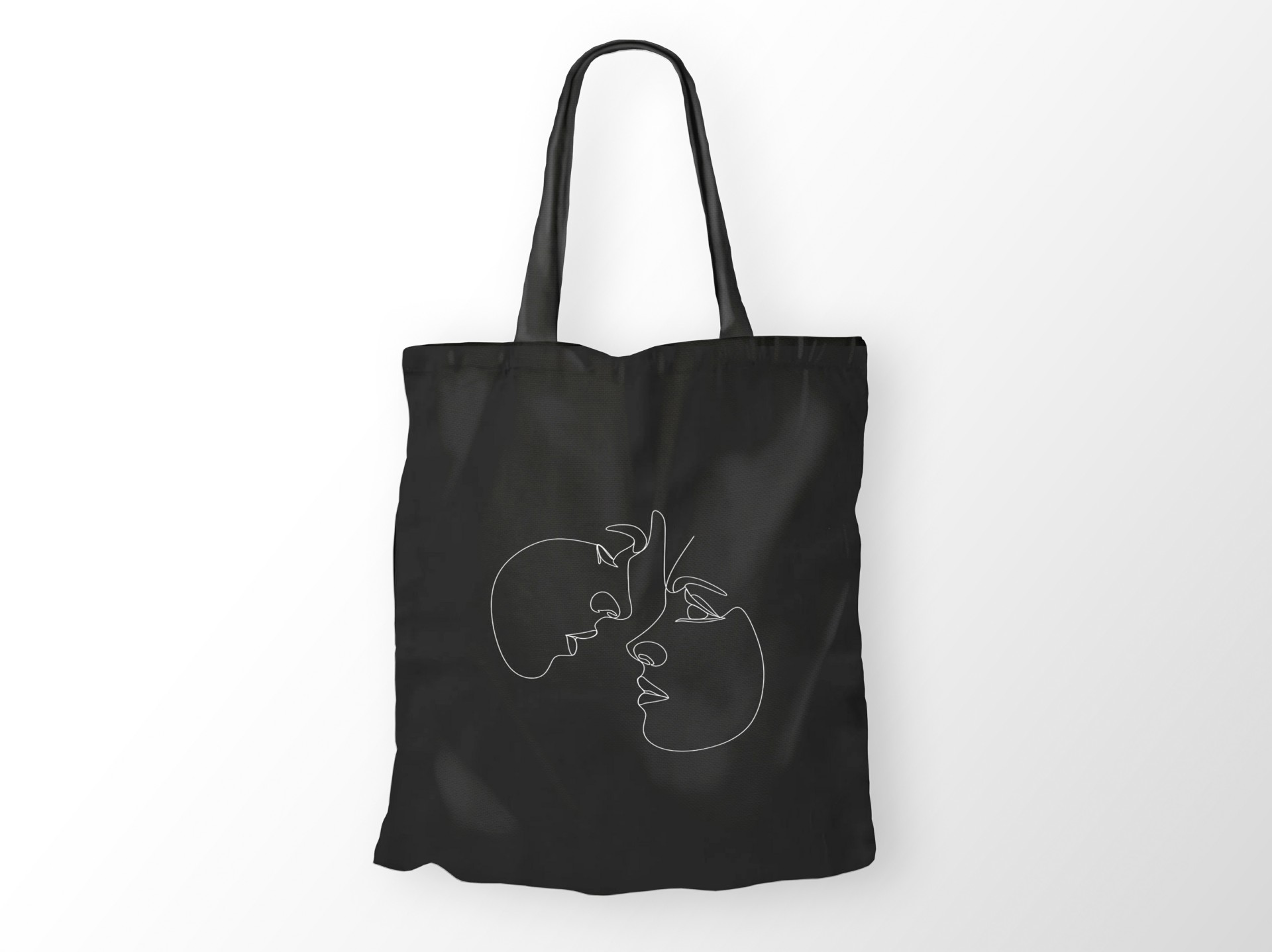 Πάνινη τσάντα για βιβλία με σχέδιο τα πρόσωπα ζευγαριού